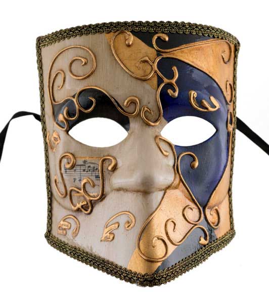 Masque Vénitien Bauta Doré et Bleu – Artisanat Authentique de Venise