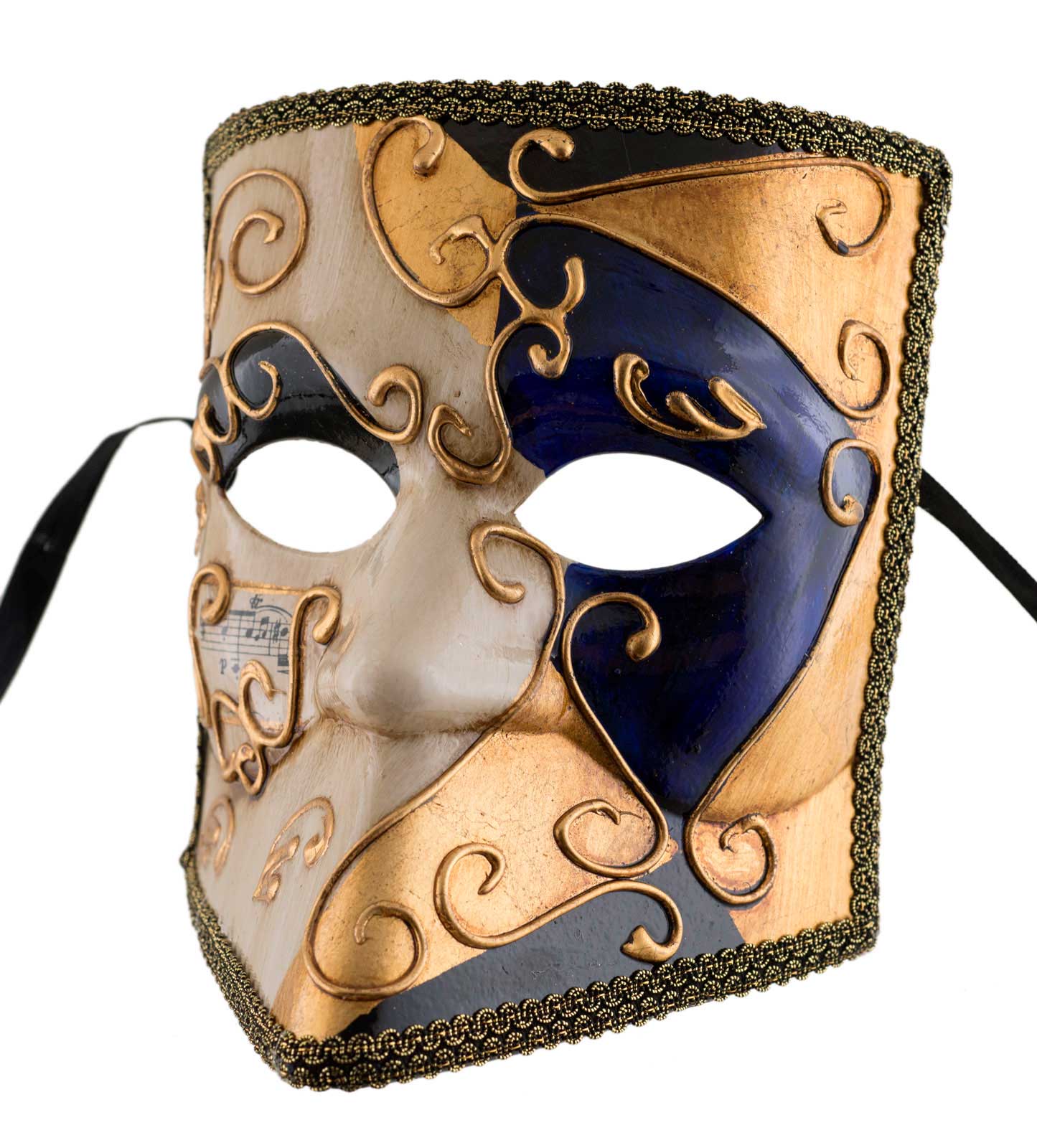 Masque Vénitien Bauta Doré et Bleu – Artisanat Authentique de Venise