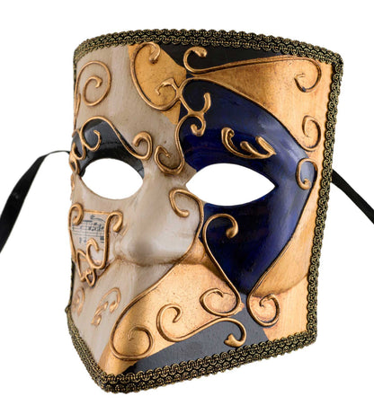 Masque Vénitien Bauta Doré et Bleu – Artisanat Authentique de Venise