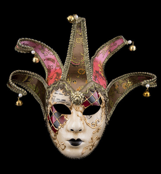 Masque Volto Jolly Rouge et Doré à 5 Pointes – Artisanat Authentique de Venise