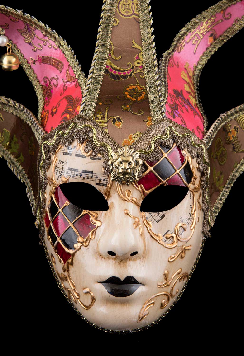 Masque Volto Jolly Rouge et Doré à 5 Pointes – Artisanat Authentique de Venise