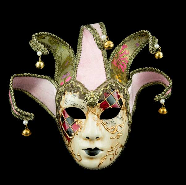Masque Volto Jolly Rouge et Doré à 5 Pointes – Artisanat Authentique de Venise