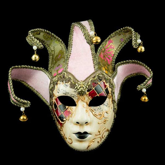 Masque Volto Jolly Rouge et Doré à 5 Pointes – Artisanat Authentique de Venise