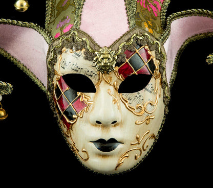 Masque Volto Jolly Rouge et Doré à 5 Pointes – Artisanat Authentique de Venise