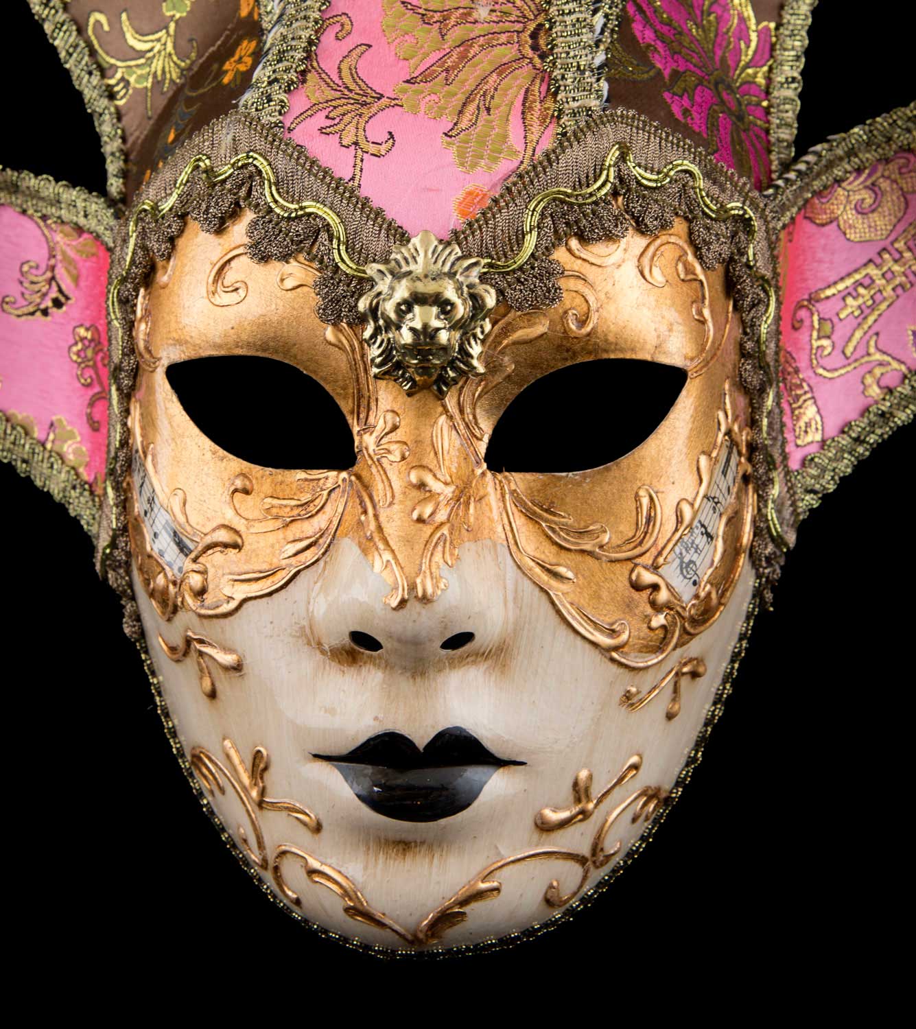 Masque Volto Jolly Rose et Doré à Visage Doré – Artisanat Authentique de Venise