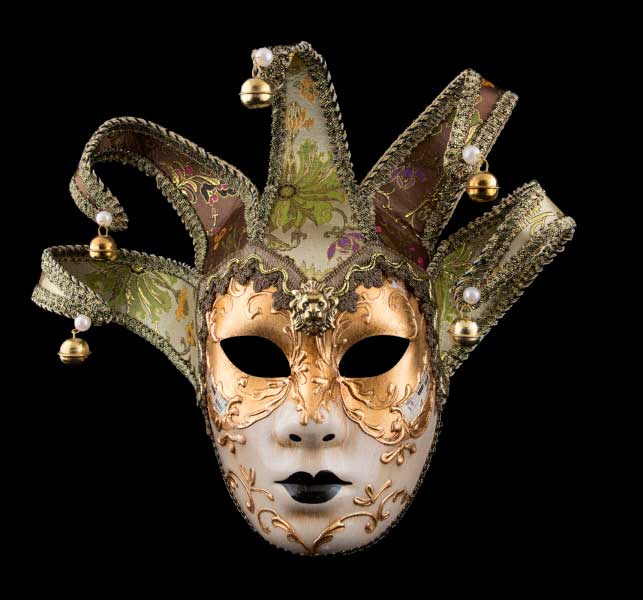 Masque Volto Jolly à Visage Doré à 5 Pointes – Artisanat Authentique de Venise