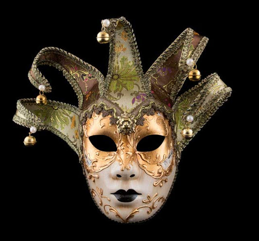 Masque Volto Jolly à Visage Doré à 5 Pointes – Artisanat Authentique de Venise