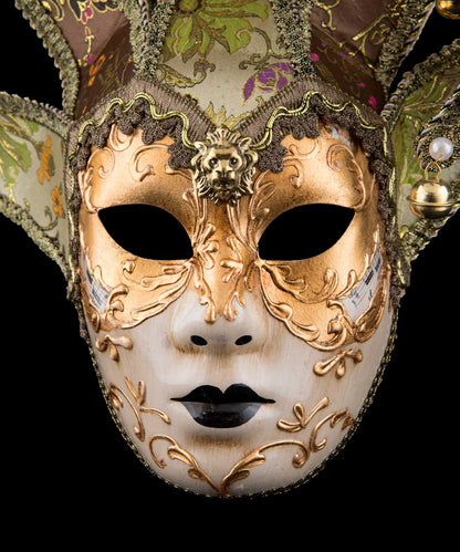 Masque Volto Jolly à Visage Doré à 5 Pointes – Artisanat Authentique de Venise