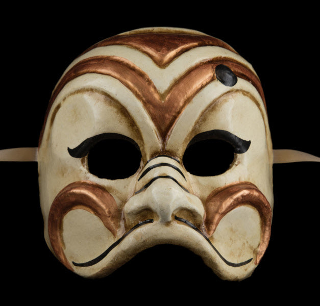 Masque Vénitien Brighella Beige et Cuivre en Papier Mâché – Artisanat Authentique de Venise