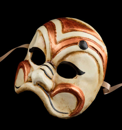 Masque Vénitien Brighella Beige et Cuivre en Papier Mâché – Artisanat Authentique de Venise