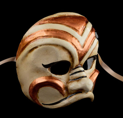 Masque Vénitien Brighella Beige et Cuivre en Papier Mâché – Artisanat Authentique de Venise