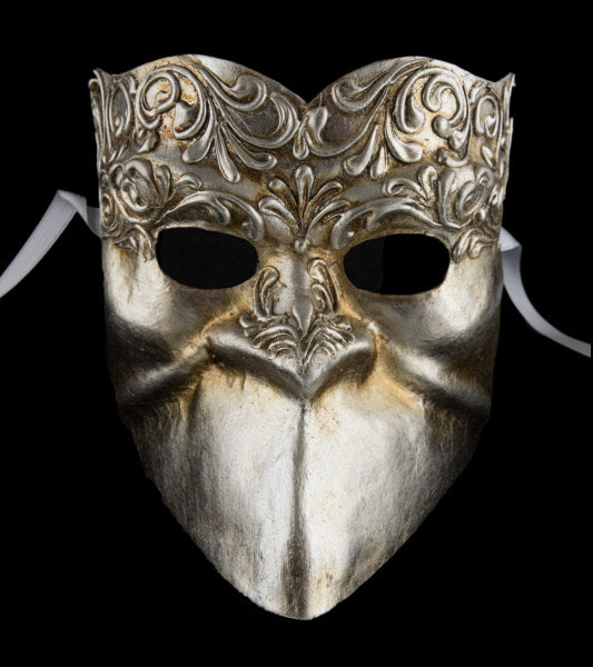 Masque Vénitien Bauta Barocco Masculin Argenté – Artisanat Authentique de Venise