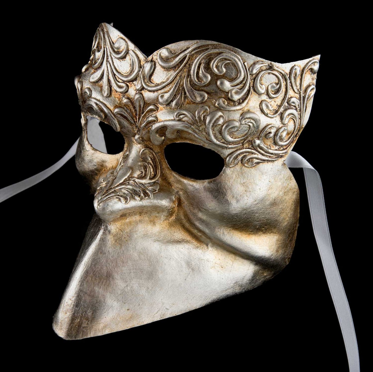 Masque Vénitien Bauta Barocco Masculin Argenté – Artisanat Authentique de Venise