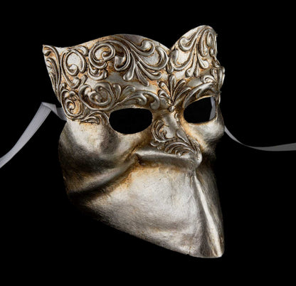 Masque Vénitien Bauta Barocco Masculin Argenté – Artisanat Authentique de Venise
