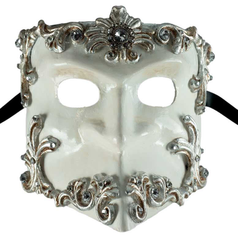 Masque Vénitien Bauta Barocco Argenté et Blanc – Artisanat Authentique de Venise