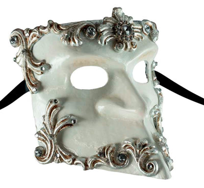 Masque Vénitien Bauta Barocco Argenté et Blanc – Artisanat Authentique de Venise