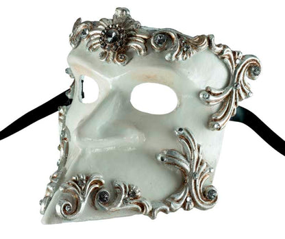 Masque Vénitien Bauta Barocco Argenté et Blanc – Artisanat Authentique de Venise