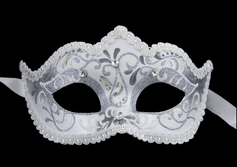 Masque Colombine à Pointe Blanc et Argenté – Artisanat Authentique de Venise