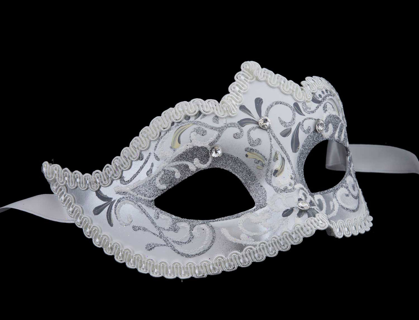 Masque Colombine à Pointe Blanc et Argenté – Artisanat Authentique de Venise