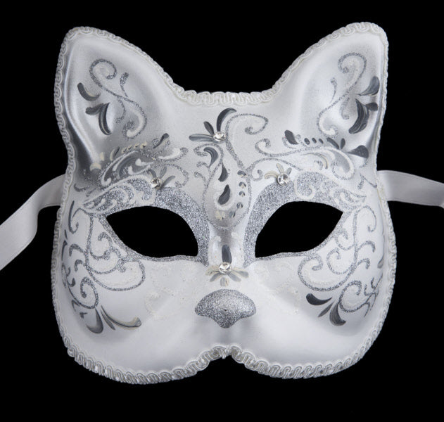 Masque Chat Gatto Argenté Galon et Strass Collection Iceland – Artisanat Authentique de Venise