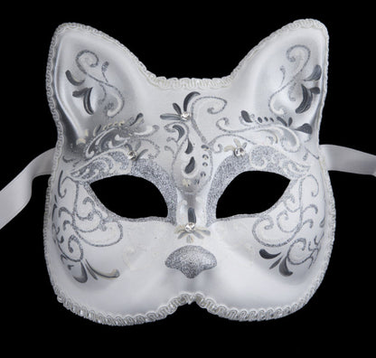 Masque Chat Gatto Argenté Galon et Strass Collection Iceland – Artisanat Authentique de Venise