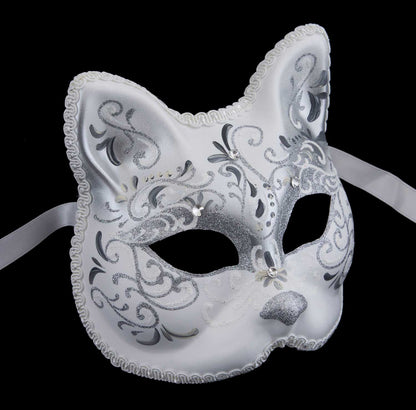 Masque Chat Gatto Argenté Galon et Strass Collection Iceland – Artisanat Authentique de Venise
