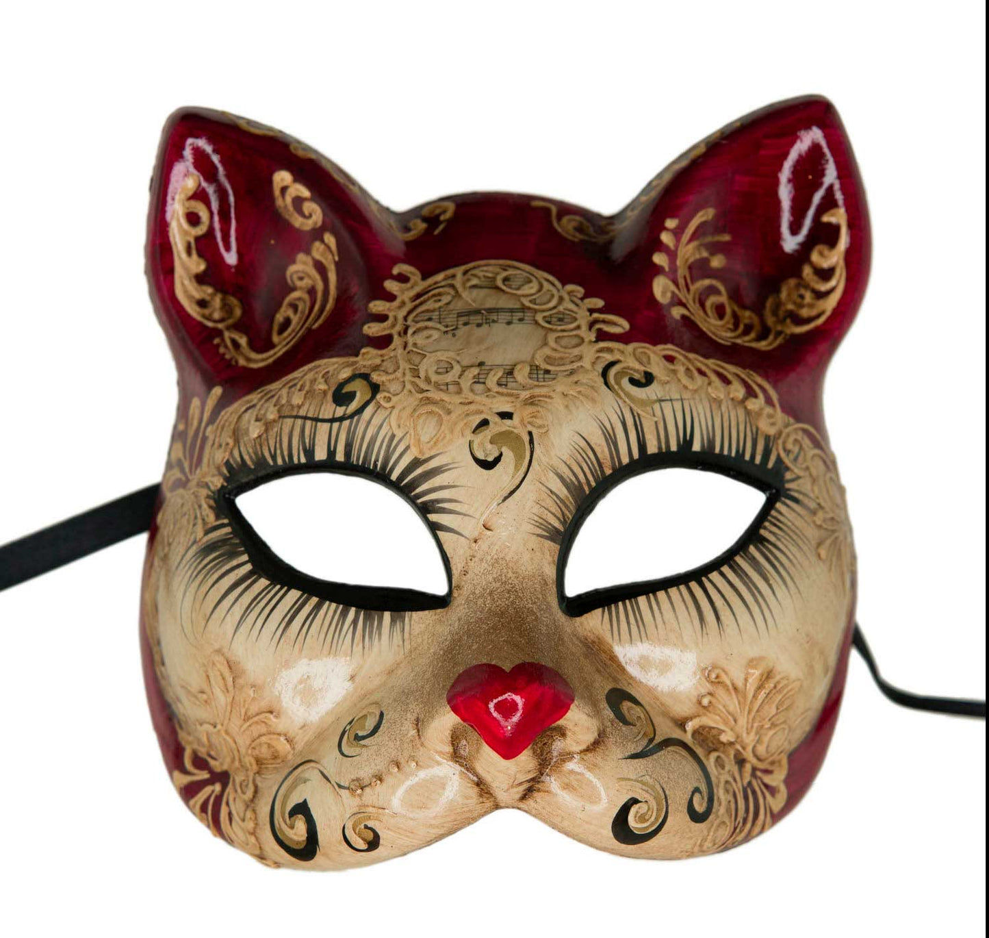 Masque Chat Lady Bordeaux Petit Cœur – Artisanat Authentique de Venise