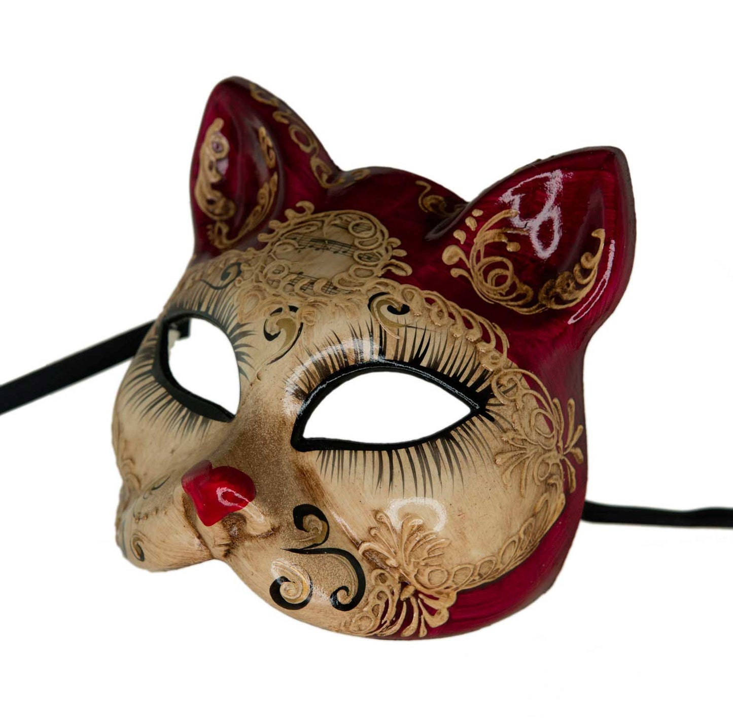 Masque Chat Lady Bordeaux Petit Cœur – Artisanat Authentique de Venise