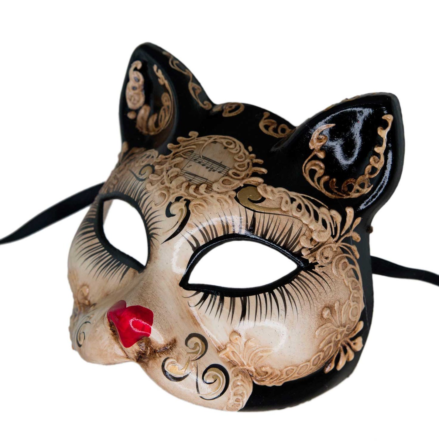 Masque Chat Lady Noir Petit Cœur – Artisanat Authentique de Venise