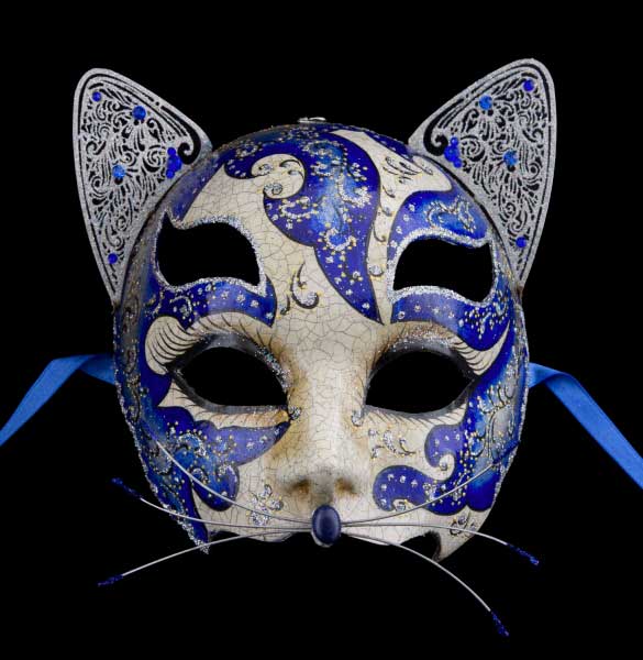 Masque Chat Gattino Bleu Prestige – Artisanat Authentique de Venise