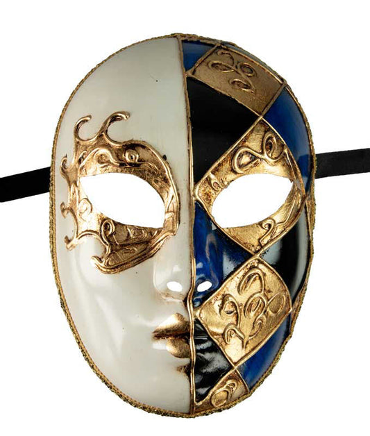 Masque Vénitien Volto Bleu et Doré – Artisanat Authentique de Venise
