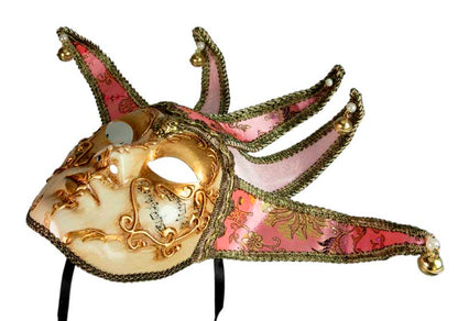 Masque de Venise Jolly Rose Doré à 5 Pointes – Artisanat Authentique de Venise