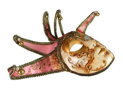 Masque de Venise Jolly Rose Doré à 5 Pointes – Artisanat Authentique de Venise