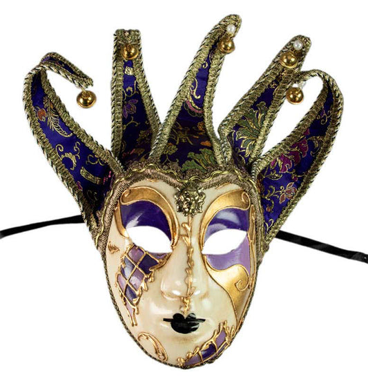 Masque de Venise Jolly Violet Doré à 5 Pointes – Artisanat Authentique de Venise