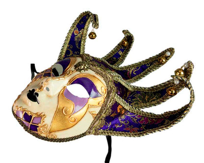 Masque de Venise Jolly Violet Doré à 5 Pointes – Artisanat Authentique de Venise