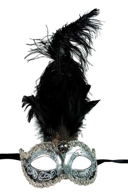 Masque Loup Vénitien à Plumes Noire – Artisanat Authentique de Venise