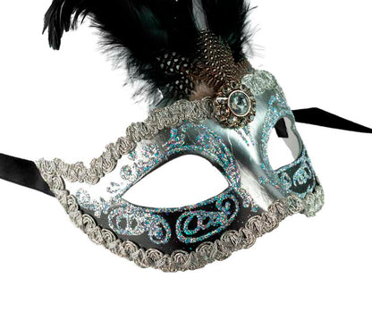 Masque Loup Vénitien à Plumes Noire – Artisanat Authentique de Venise