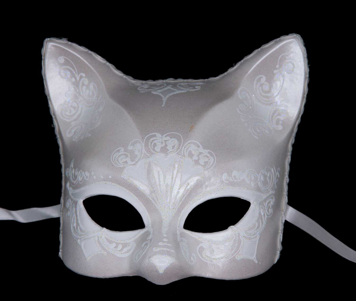 Masque Chat Gatto Blanc Floral – Artisanat Authentique de Venise