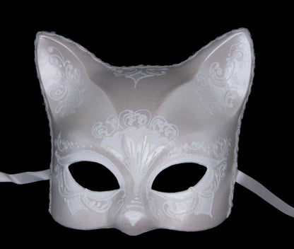 Masque Chat Gatto Blanc Floral – Artisanat Authentique de Venise