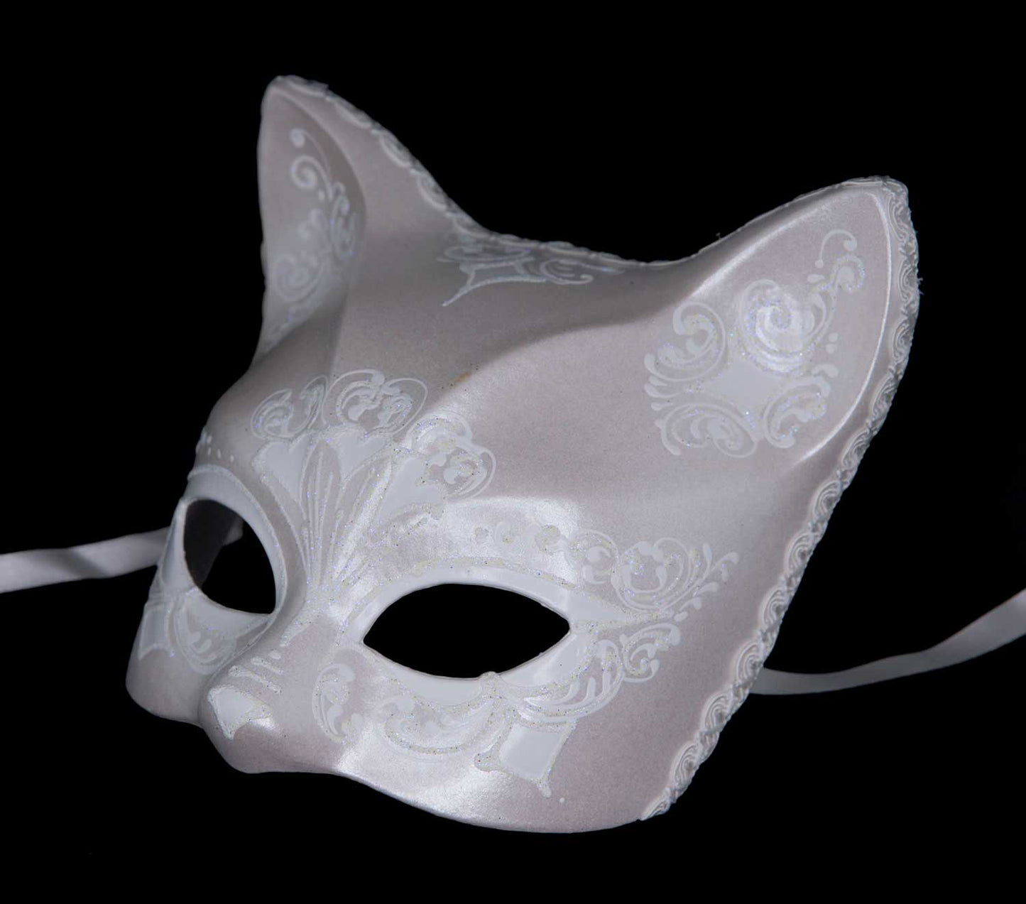 Masque Chat Gatto Blanc Floral – Artisanat Authentique de Venise