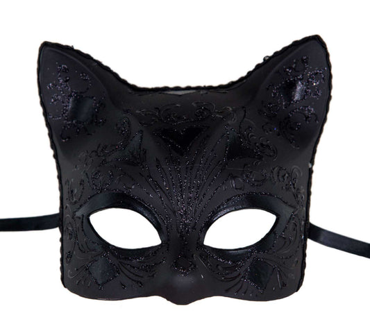 Masque Chat Gatto Noir Floral – Artisanat Authentique de Venise