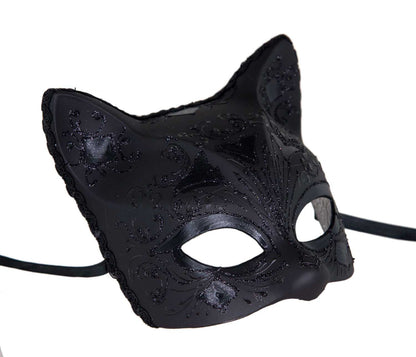 Masque Chat Gatto Noir Floral – Artisanat Authentique de Venise
