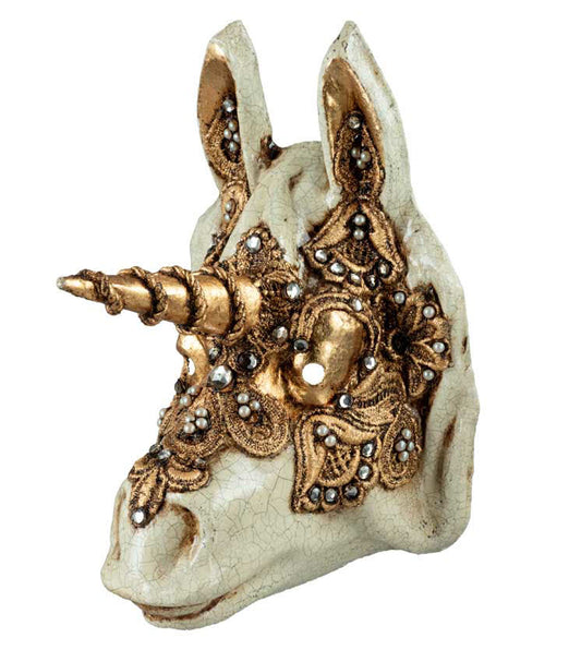 Masque Vénitien Macramé La Licorne Dorée avec Strass et Perles – Artisanat Authentique de Venise