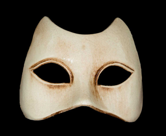 Masque Vénitien Chat Blanc Écru – Artisanat Authentique de Venise
