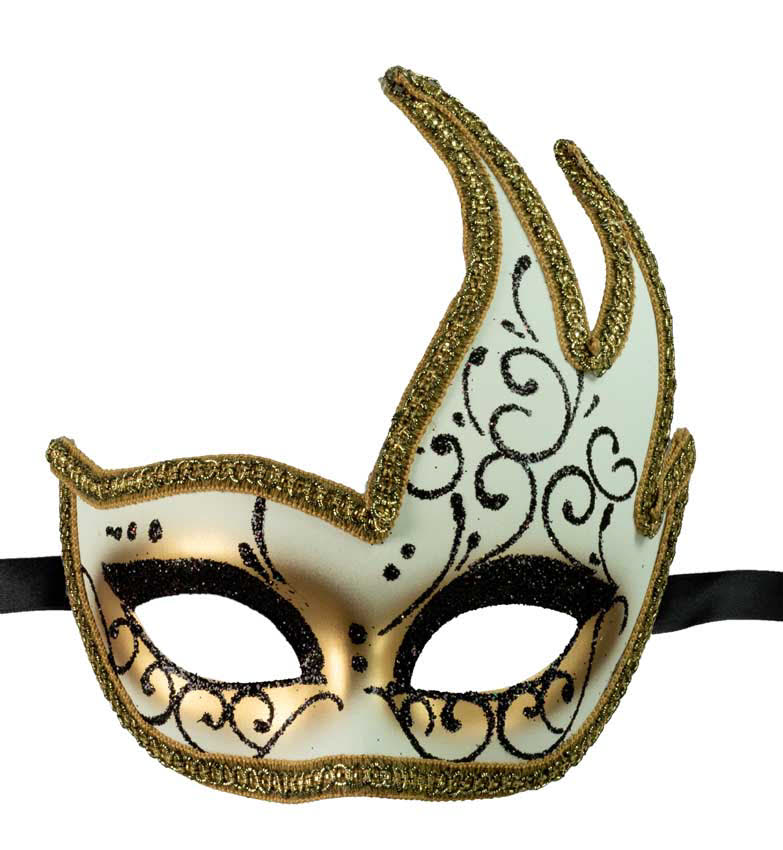 Masque Colombine Cygne Blanc, Noir et Doré – Artisanat Authentique de Venise
