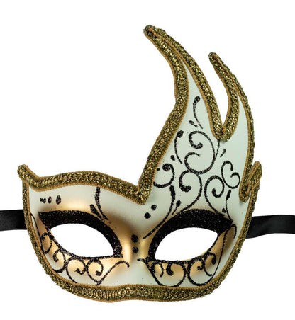 Masque Colombine Cygne Blanc, Noir et Doré – Artisanat Authentique de Venise