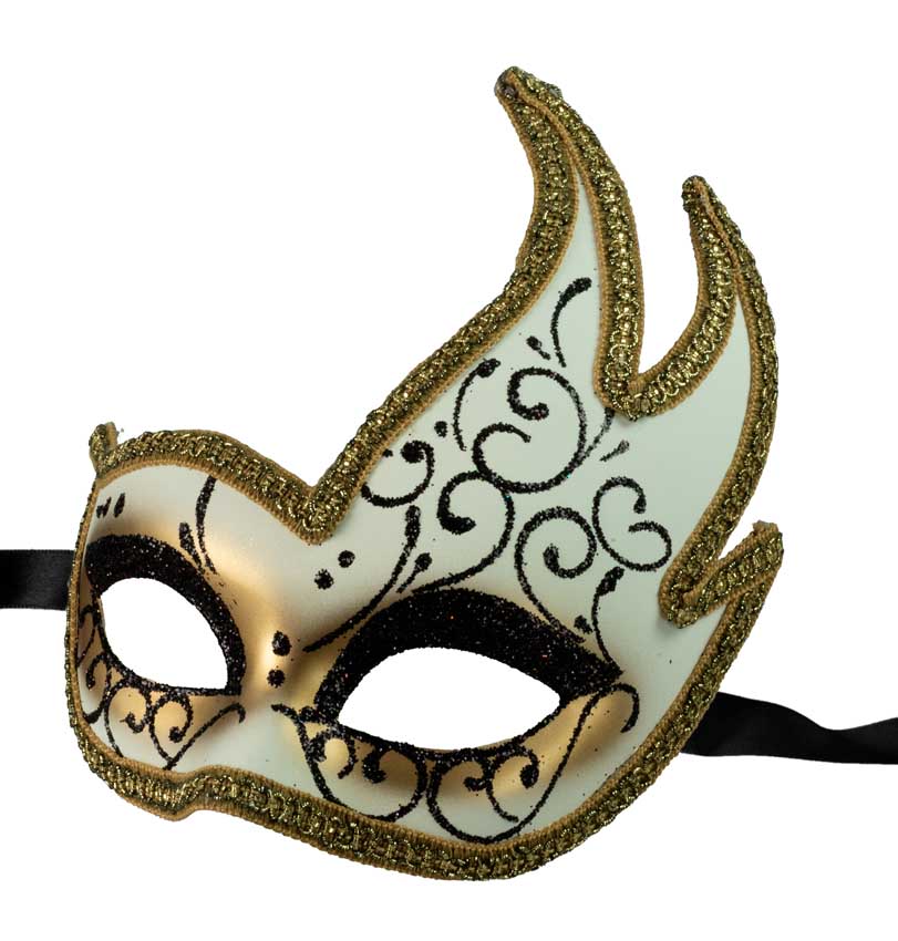 Masque Colombine Cygne Blanc, Noir et Doré – Artisanat Authentique de Venise