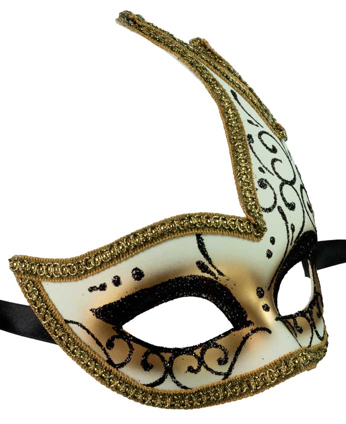 Masque Colombine Cygne Blanc, Noir et Doré – Artisanat Authentique de Venise