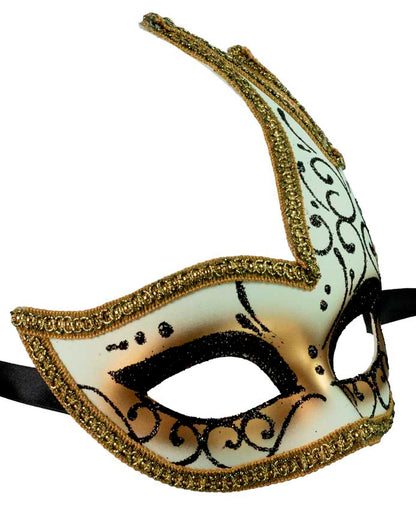 Masque Colombine Cygne Blanc, Noir et Doré – Artisanat Authentique de Venise