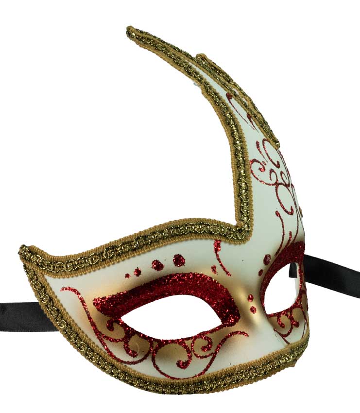 Masque Colombine Cygne Rouge et Doré – Artisanat Authentique de Venise
